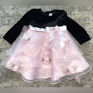 Youngland Black and Pink Dress with Ribbon Detail size 3-6 months